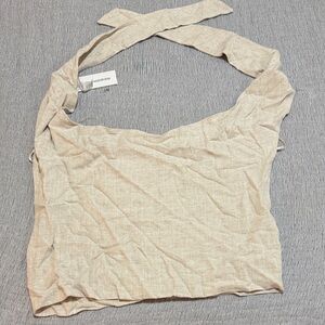 Naked Wardrobe Beige Drape Neck Halter Top